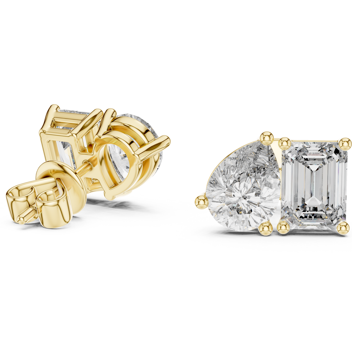 Pear & Emerald-Cut Blue Diamond Two-Stone Earrings