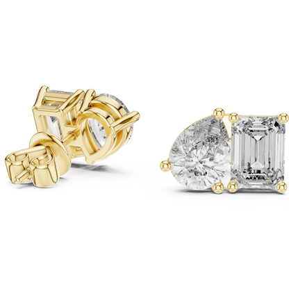 Pear & Emerald-Cut Blue Diamond Two-Stone Earrings