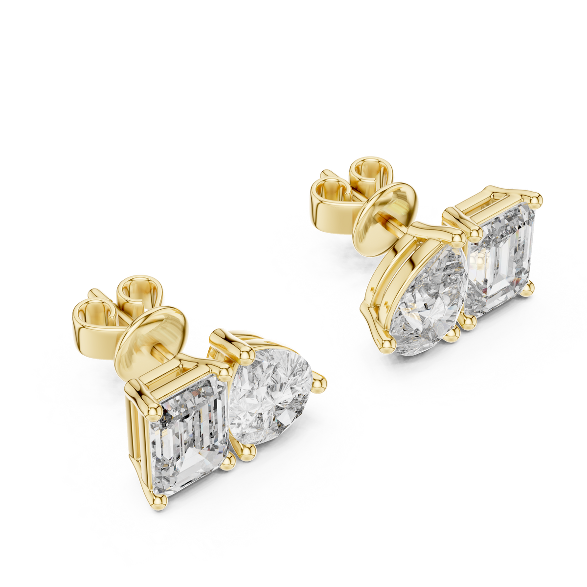 Pear & Emerald-Cut Blue Diamond Two-Stone Earrings