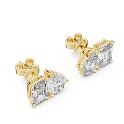 Pear & Emerald-Cut Blue Diamond Two-Stone Earrings