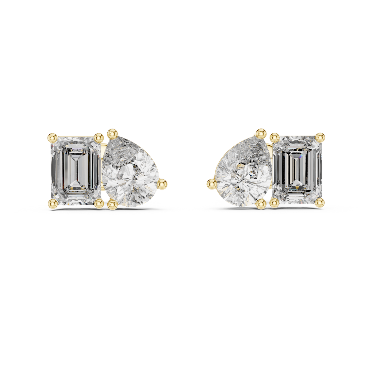 Pear & Emerald-Cut Blue Diamond Two-Stone Earrings