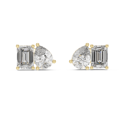 Pear & Emerald-Cut Blue Diamond Two-Stone Earrings