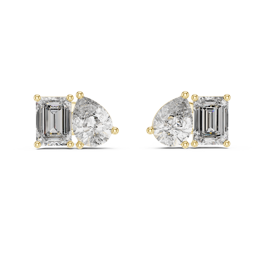 Pear & Emerald-Cut Blue Diamond Two-Stone Earrings