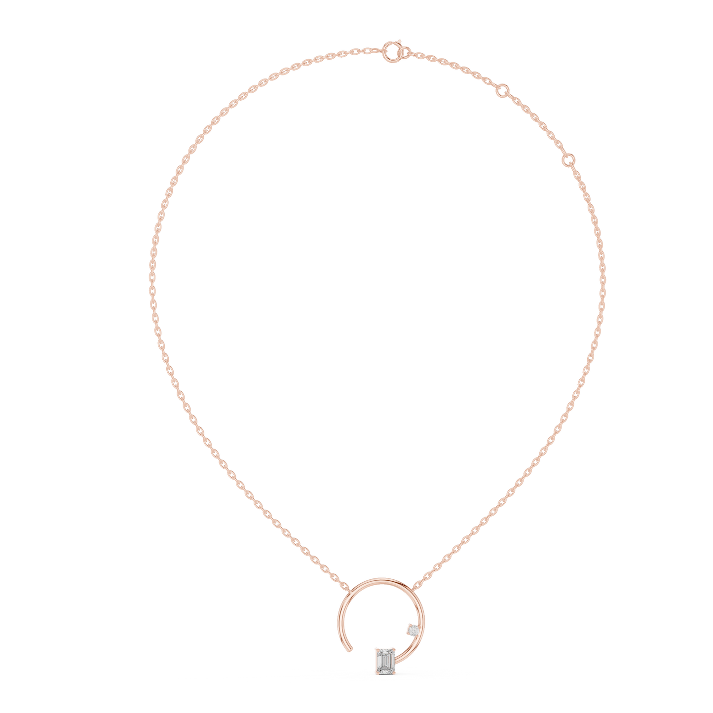 Open Circle Emerald Solitaire Pendant Necklace