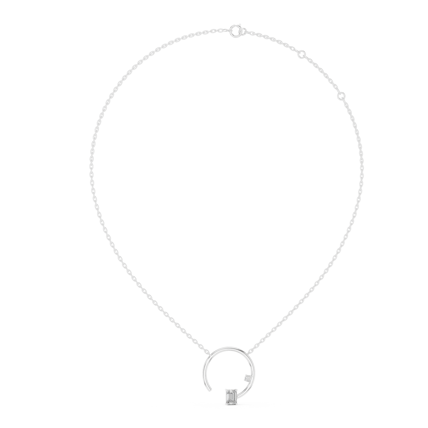 Open Circle Emerald Solitaire Pendant Necklace