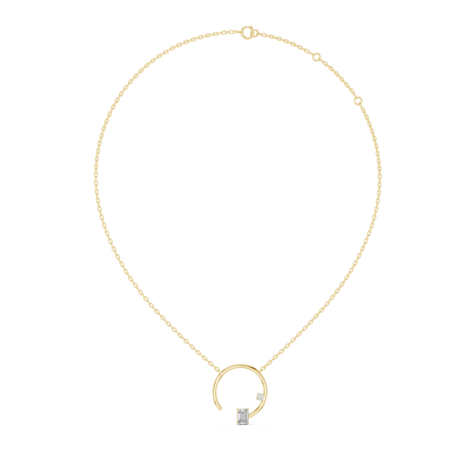 Open Circle Emerald Solitaire Pendant Necklace