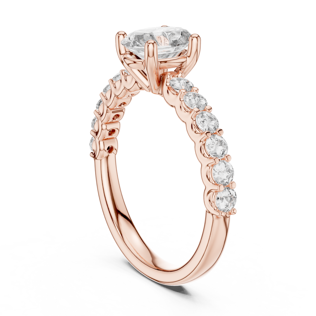Oval Solitaire with Diamond Shoulder Ring