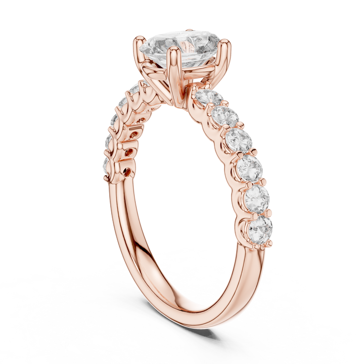 Oval Solitaire with Diamond Shoulder Ring