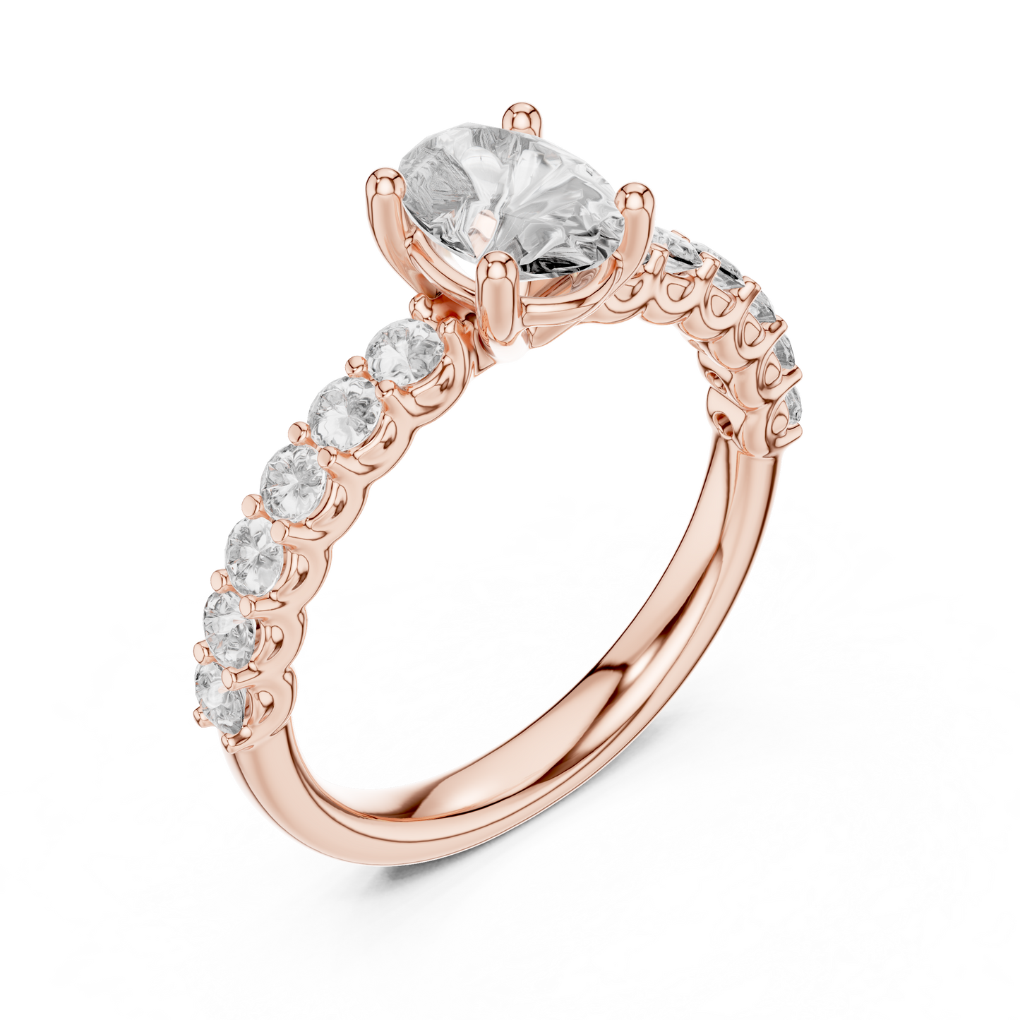 Oval Solitaire with Diamond Shoulder Ring