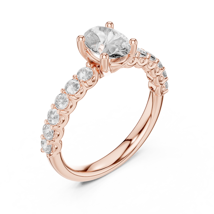 Oval Solitaire with Diamond Shoulder Ring