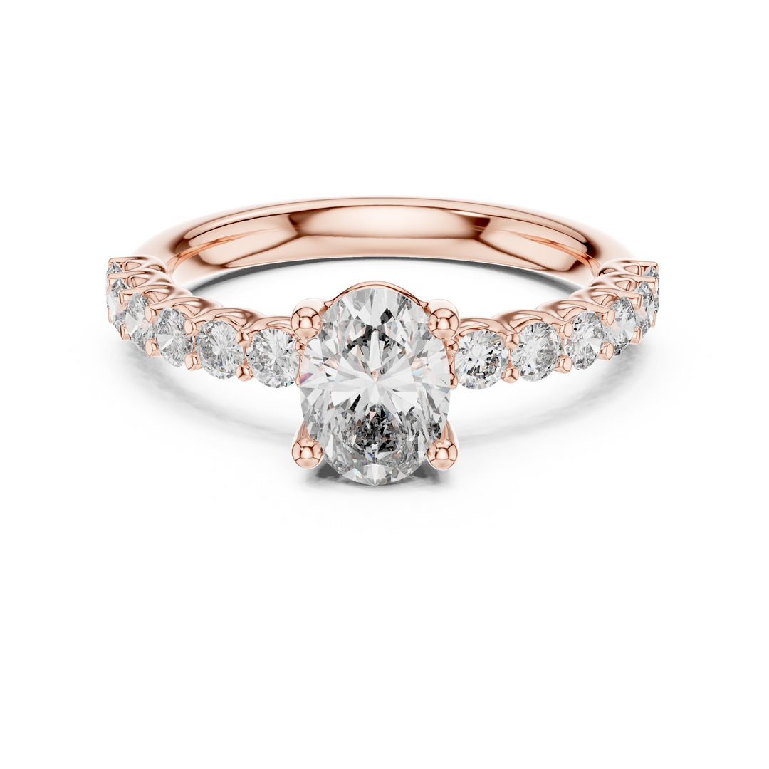 Oval Solitaire with Diamond Shoulder Ring
