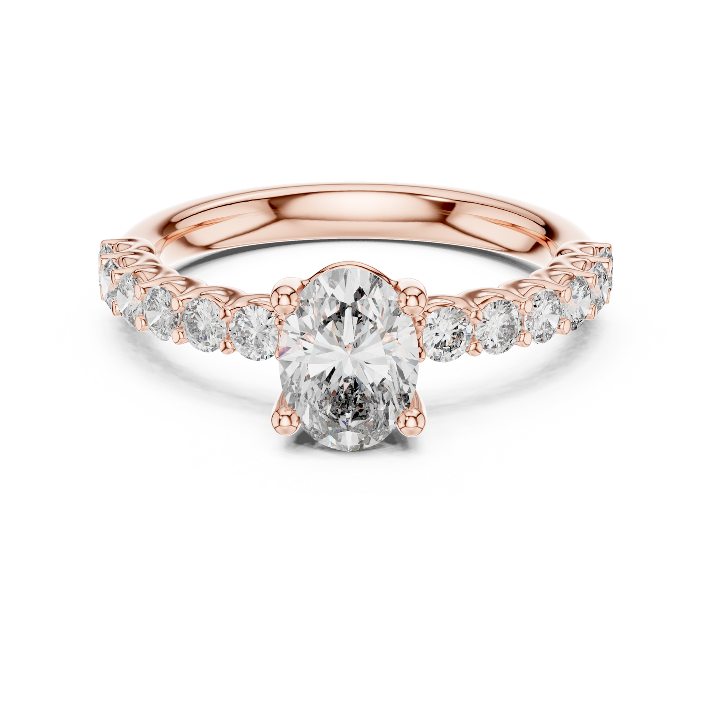 Oval Solitaire with Diamond Shoulder Ring