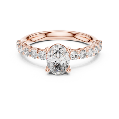 Oval Solitaire with Diamond Shoulder Ring
