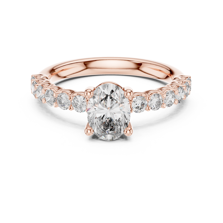 Oval Solitaire with Diamond Shoulder Ring