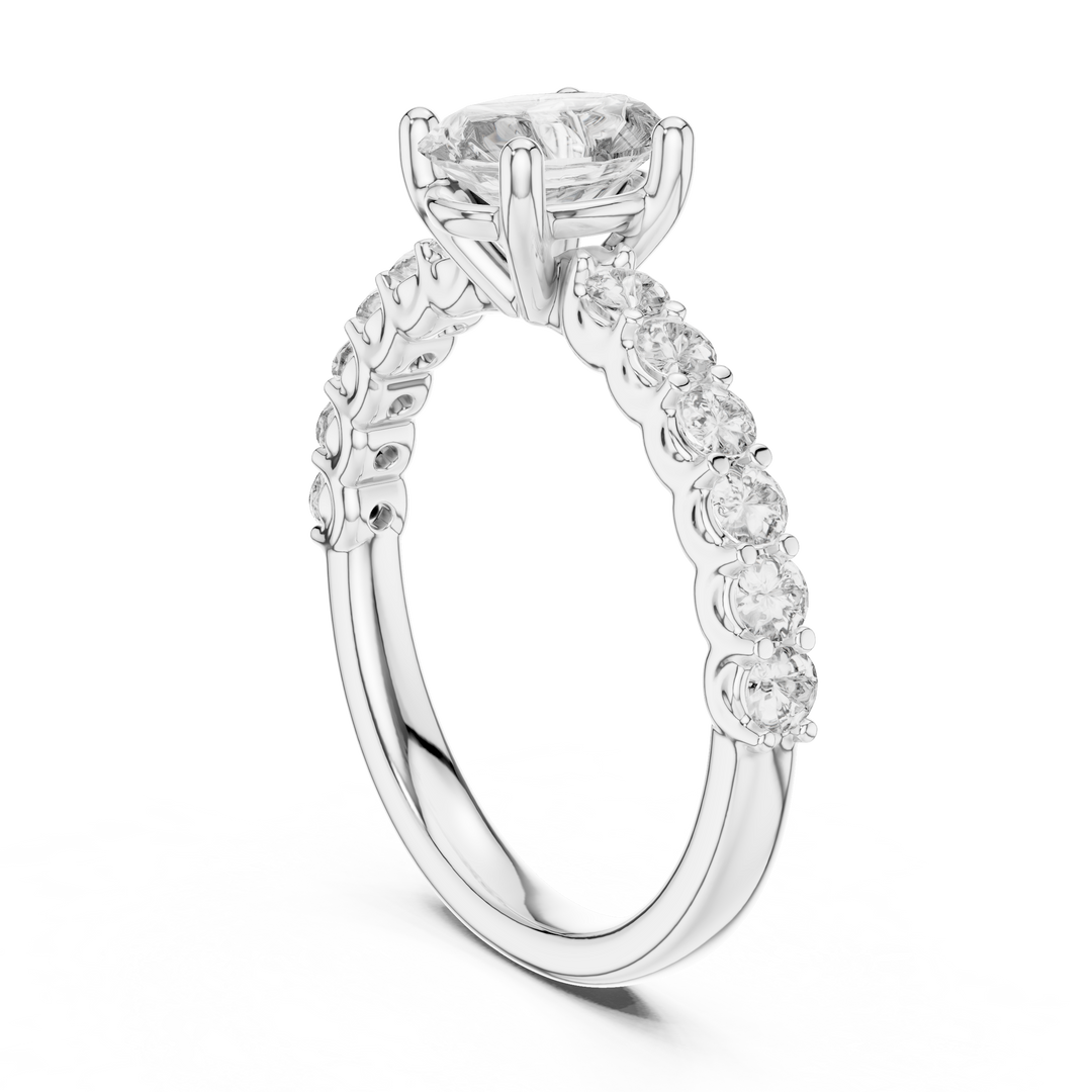 Oval Solitaire with Diamond Shoulder Ring