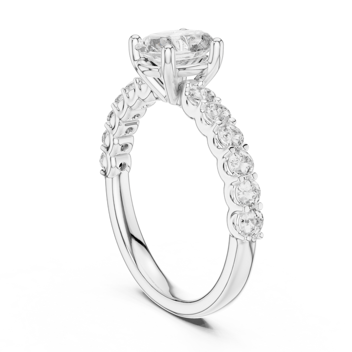 Oval Solitaire with Diamond Shoulder Ring