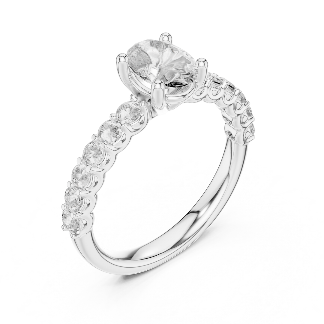 Oval Solitaire with Diamond Shoulder Ring