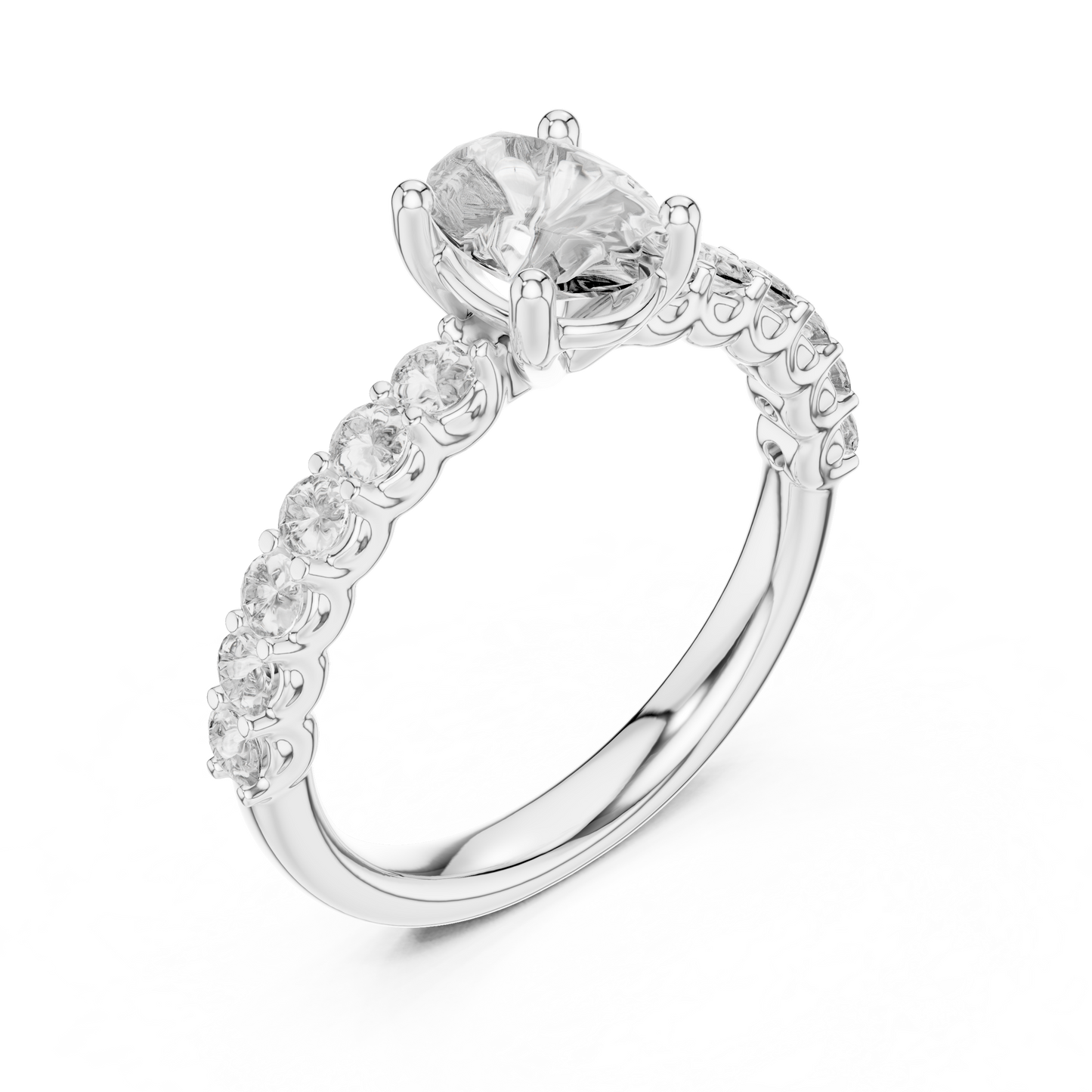 Oval Solitaire with Diamond Shoulder Ring