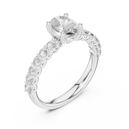 Oval Solitaire with Diamond Shoulder Ring