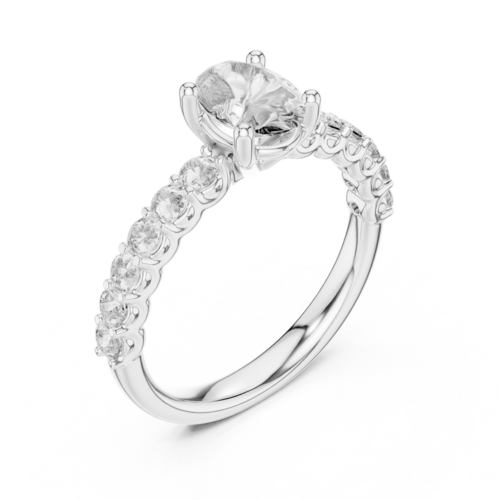 Oval Solitaire with Diamond Shoulder Ring
