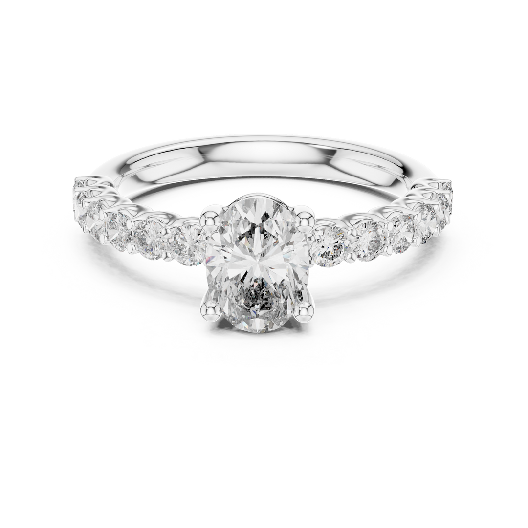 Oval Solitaire with Diamond Shoulder Ring