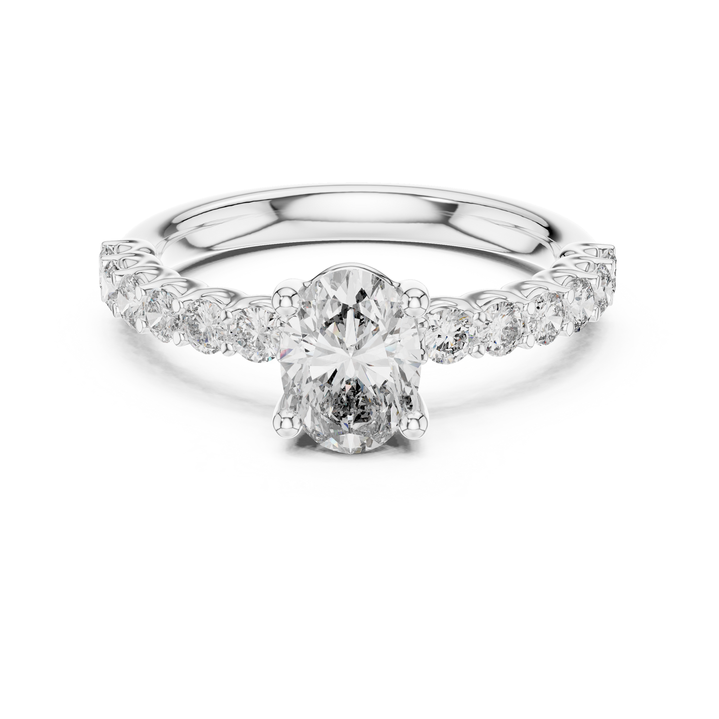 Oval Solitaire with Diamond Shoulder Ring