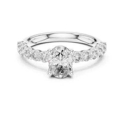 Oval Solitaire with Diamond Shoulder Ring