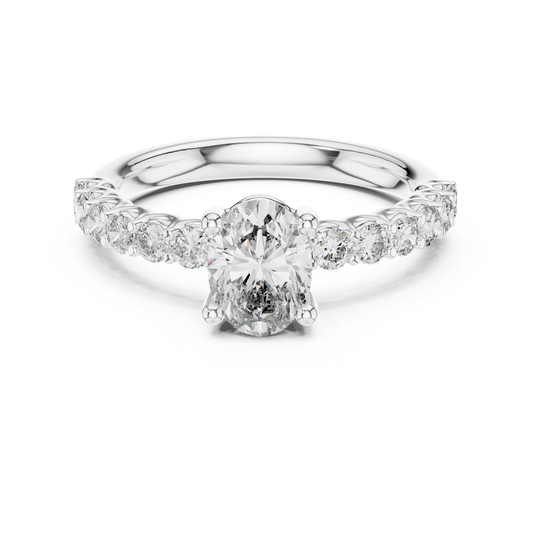 Oval Solitaire with Diamond Shoulder Ring