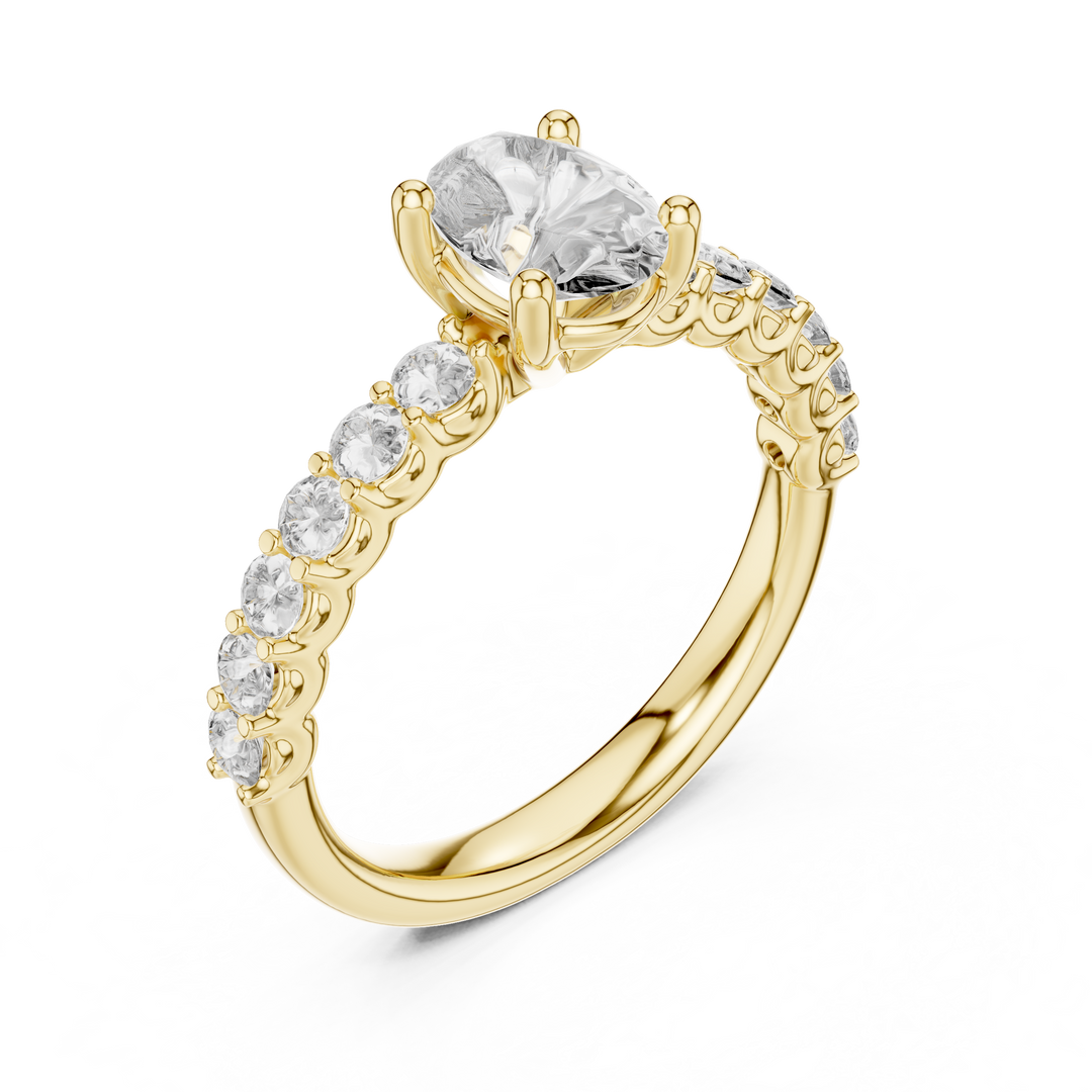Oval Solitaire with Diamond Shoulder Ring