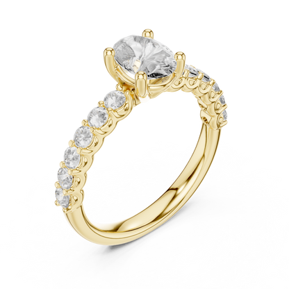 Oval Solitaire with Diamond Shoulder Ring