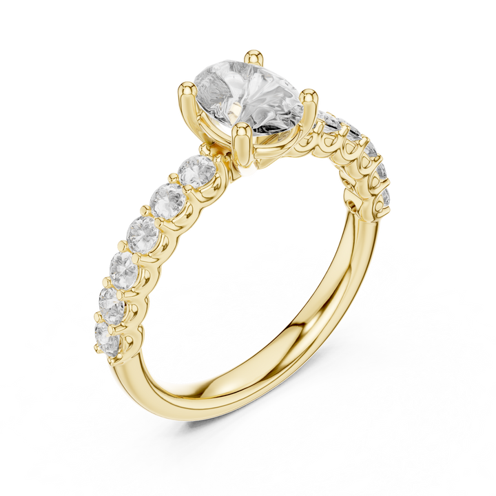 Oval Solitaire with Diamond Shoulder Ring