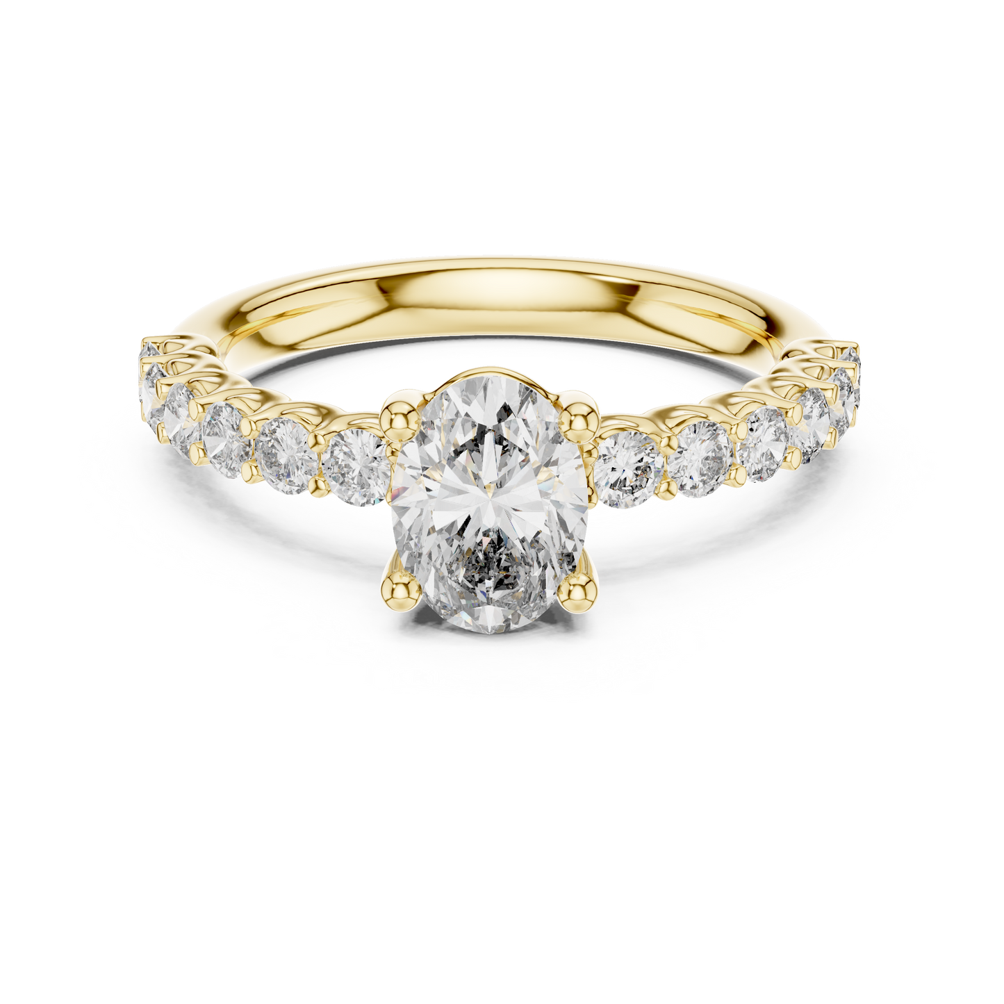 Oval Solitaire with Diamond Shoulder Ring