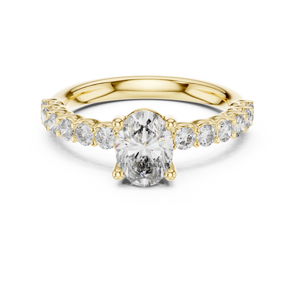 Oval Solitaire with Diamond Shoulder Ring