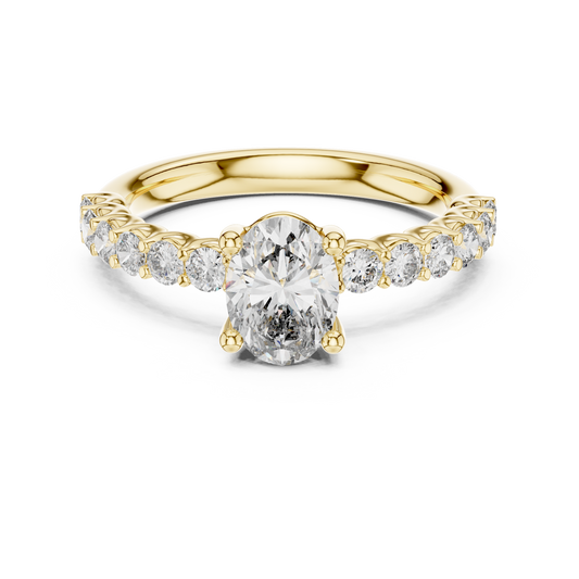 Oval Solitaire with Diamond Shoulder Ring