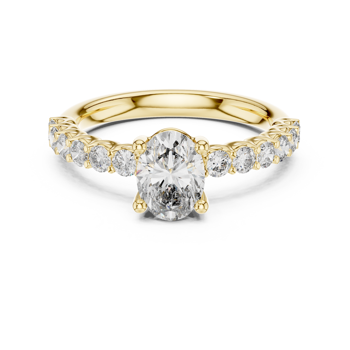 Oval Solitaire with Diamond Shoulder Ring