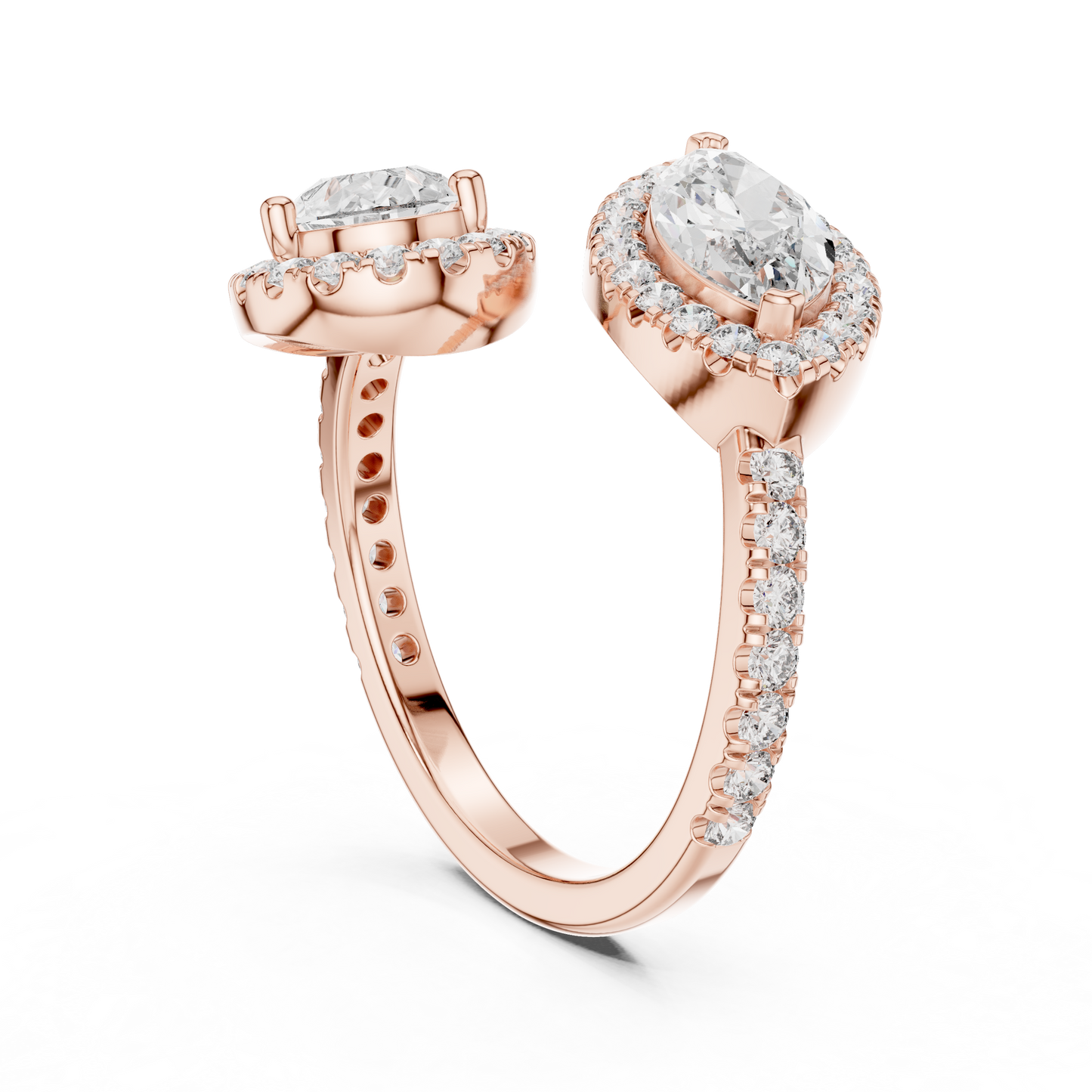 Double-Stone Marquise and Pear Diamond Ring with Diamond Halo Accents