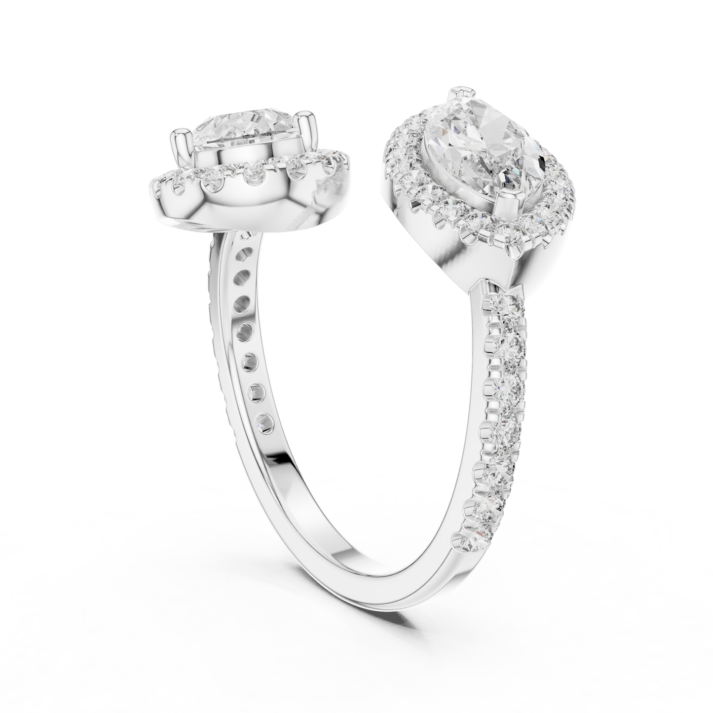 Double-Stone Marquise and Pear Diamond Ring with Diamond Halo Accents