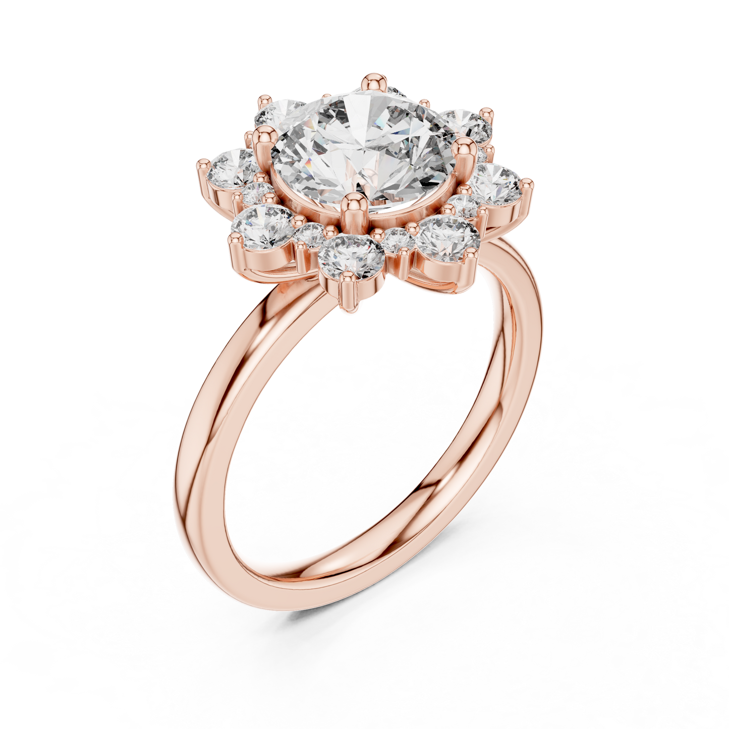 Round Diamond Blossom Halo Ring