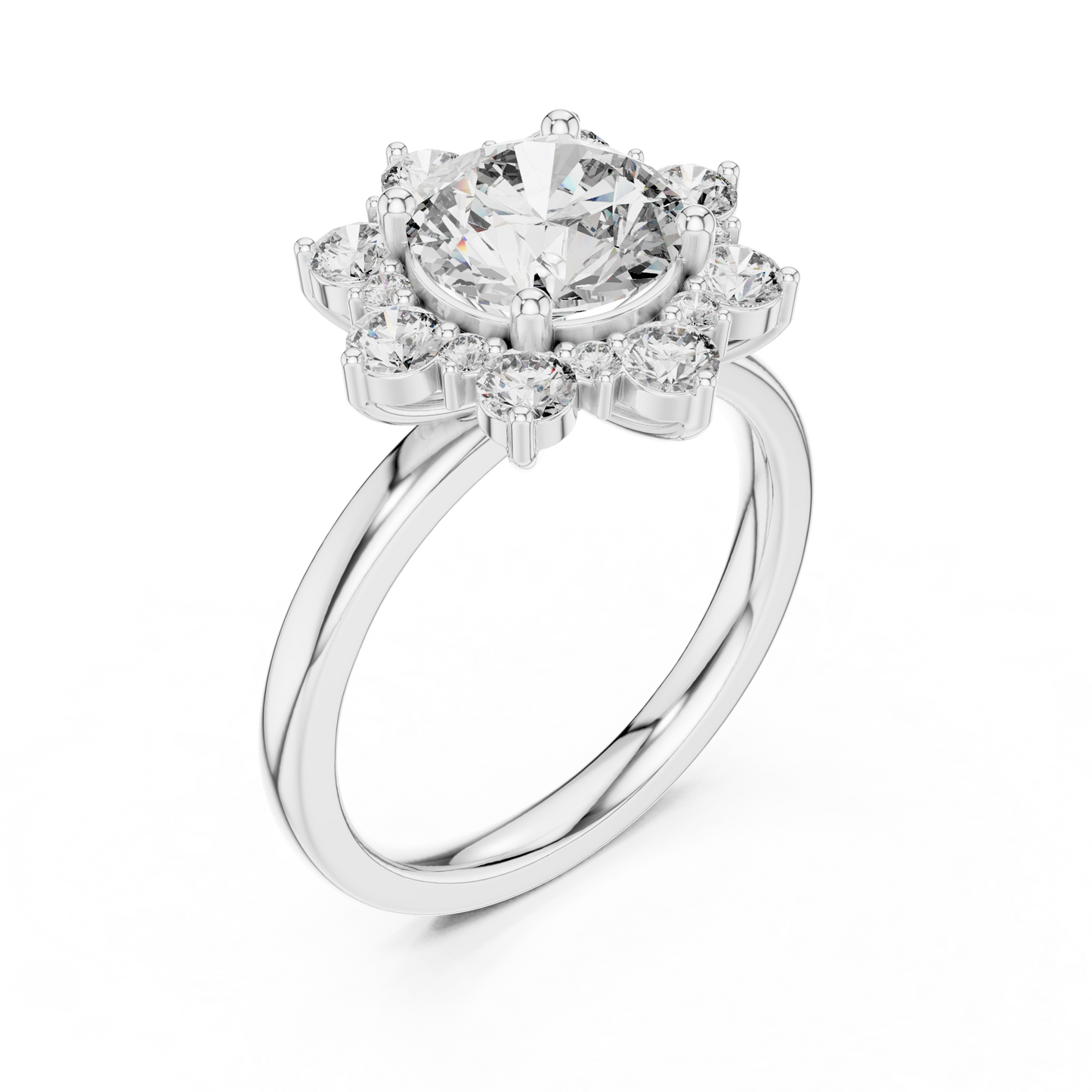 Round Diamond Blossom Halo Ring