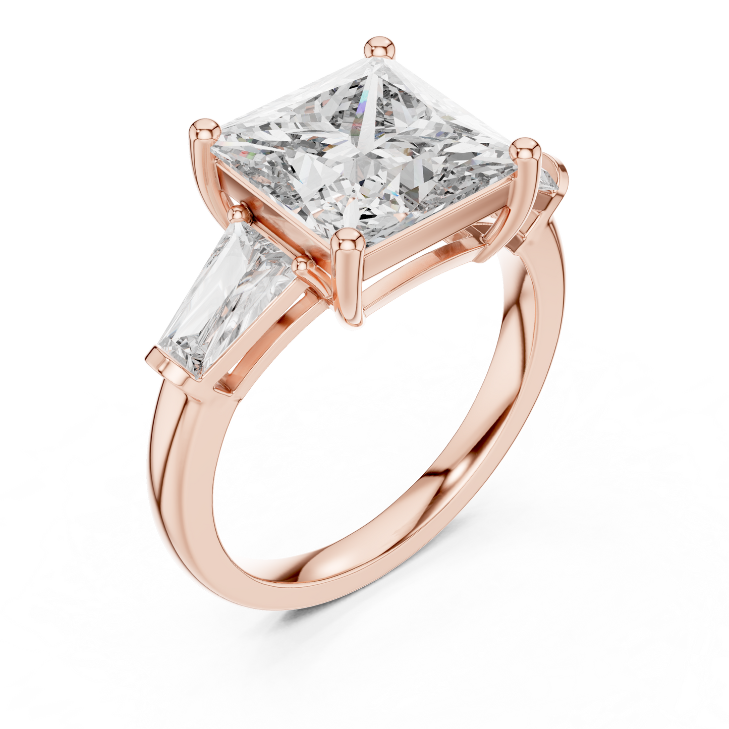 Princess Cut Diamond Ring with Baguette Side Stones