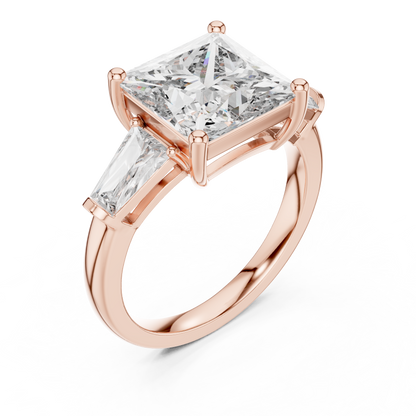 Princess Cut Diamond Ring with Baguette Side Stones