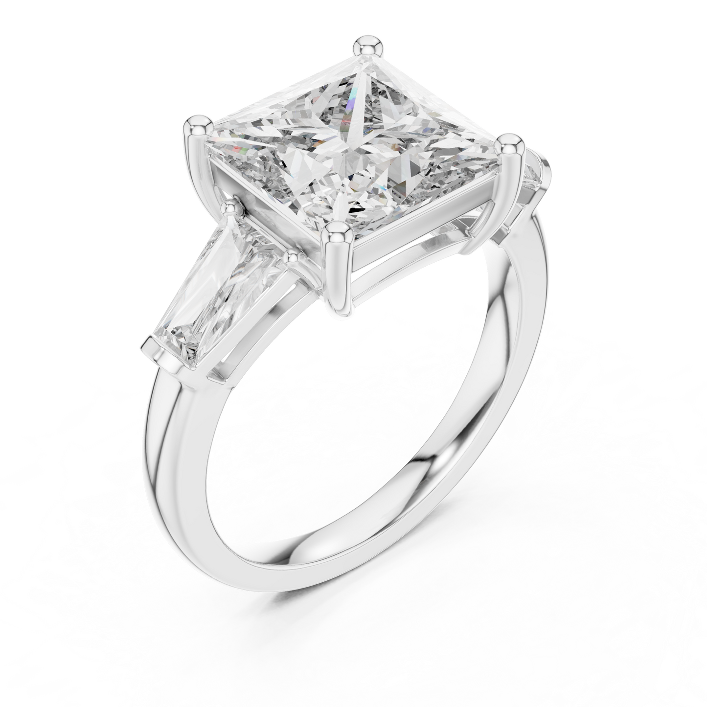 Princess Cut Diamond Ring with Baguette Side Stones