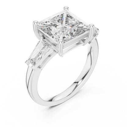 Princess Cut Diamond Ring with Baguette Side Stones