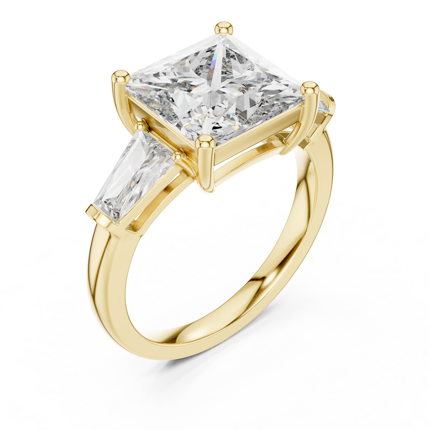 Princess Cut Diamond Ring with Baguette Side Stones