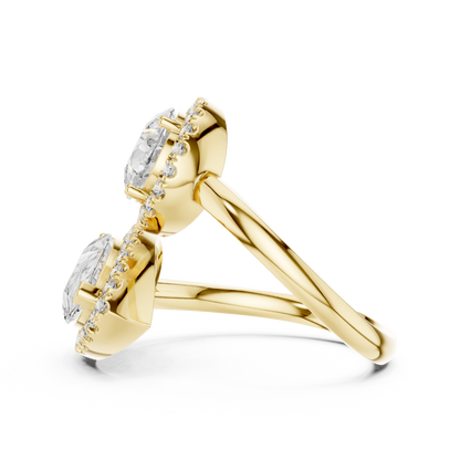 Pear-Shaped Double Halo Diamond Ring