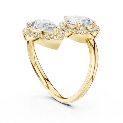 Pear-Shaped Double Halo Diamond Ring