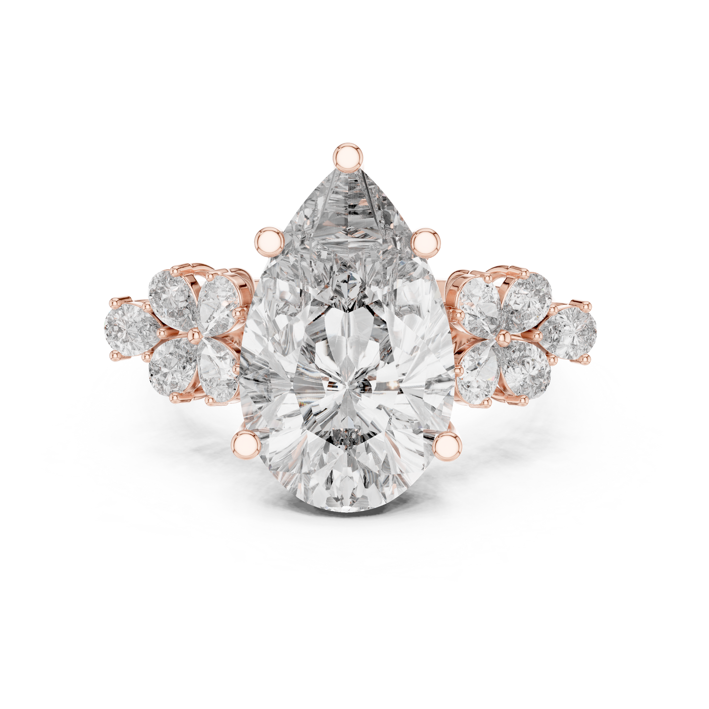 Pear-Shaped Green Gemstone Ring with Diamond Side Accents