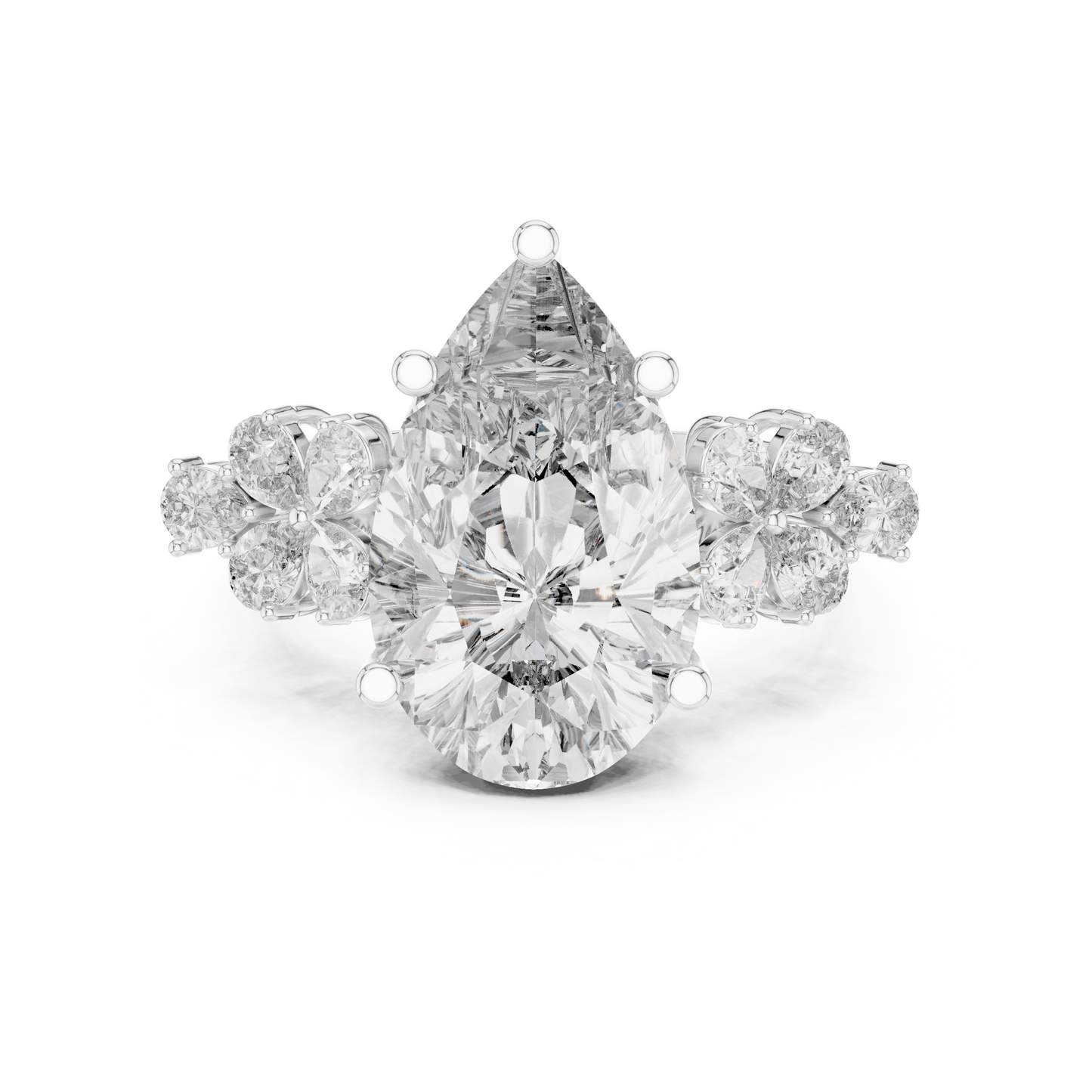 Pear-Shaped Green Gemstone Ring with Diamond Side Accents