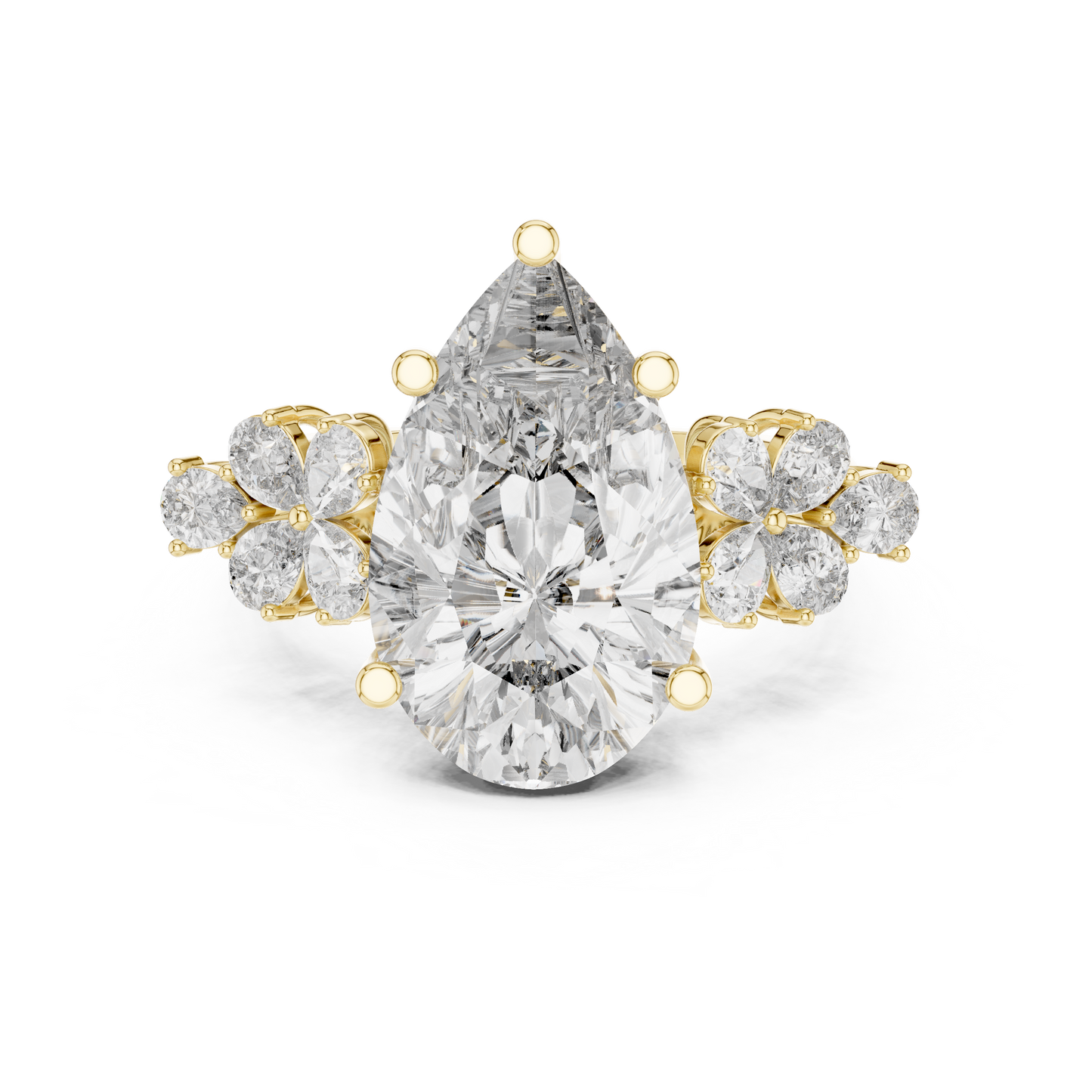 Pear-Shaped Green Gemstone Ring with Diamond Side Accents