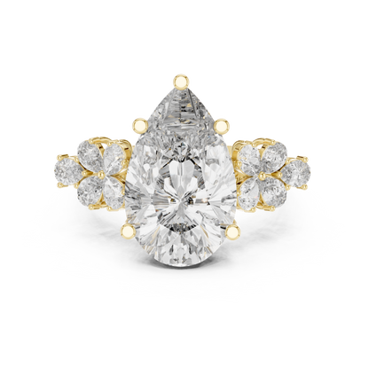 Pear-Shaped Green Gemstone Ring with Diamond Side Accents